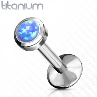 Piercing labret titane  Opale bleue (filetage interne)