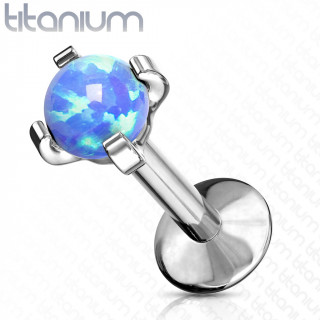 Piercing labret titane à Opale griffée - Bleu (filetage interne)