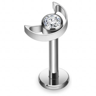 Piercing labret Titane lune ajour�e � zirconium (l�vre, lobe, h�lix, flat...)