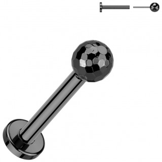 Piercing labret Titane noir  boule facette (lvre, hlix, tragus...)