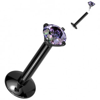 Piercing labret Titane noir à zirconium griffé (filetage interne)