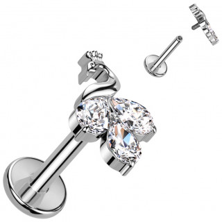 Piercing labret Titane Paon chic à zirconiums (lèvre, tragus, hélix...)