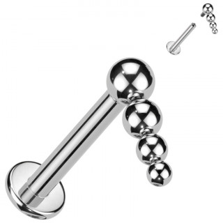 Piercing labret Titane  4 perles asymtriques en cascade (filetage interne)