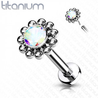 Piercing labret Titane push-fit  fleur de soleil - Aurore Borale