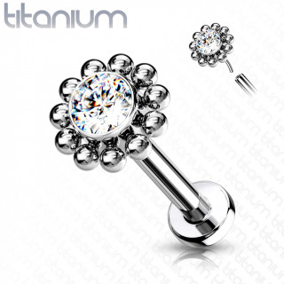 Piercing labret Titane push-fit  fleur de soleil - Clair