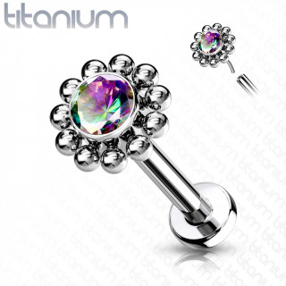 Piercing labret Titane push-fit  fleur de soleil - Vitrail Medium