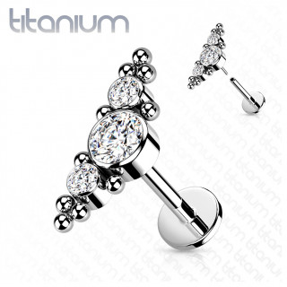 Piercing labret titane push-in  aile de pierres perle - clair