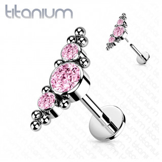 Piercing labret titane push-in  aile de pierres perle - rose