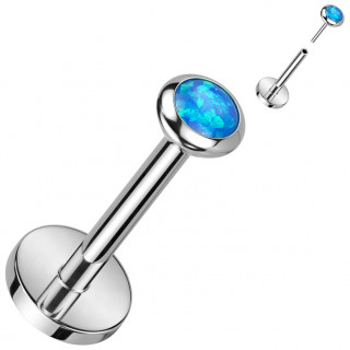 Piercing labret Titane push-in  opale bleue