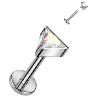 Piercing labret Titane Triangle  zirconium Aurore Borale et filetage interne (lvre, tragus, hlix...)