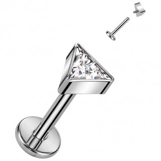 Piercing labret Titane Triangle  zirconium et filetage interne (lvre, tragus, hlix...)