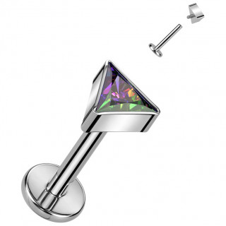 Piercing labret Titane Triangle  zirconium Vitrail Medium et filetage interne (lvre, tragus, hlix...)