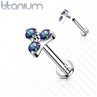 Piercing labret Titane  trinit de zirconiums - Vitrail Mdium (lvre, hlix...)