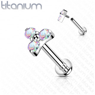 Piercing labret Titane  trinit de zirconiums - Aurore Borale (lvre, hlix...)