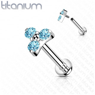 Piercing labret Titane  trinit de zirconiums - Bleu aqua (lvre, hlix...)