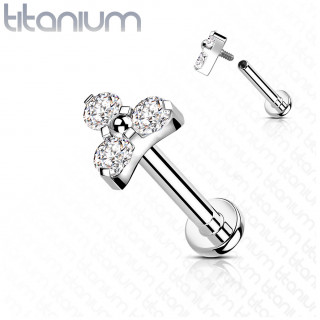 Piercing labret Titane  trinit de zirconiums - Clair (lvre, hlix...)