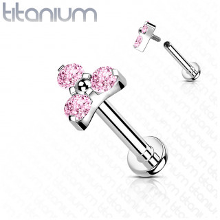 Piercing labret Titane  trinit de zirconiums - Rose (lvre, hlix...)