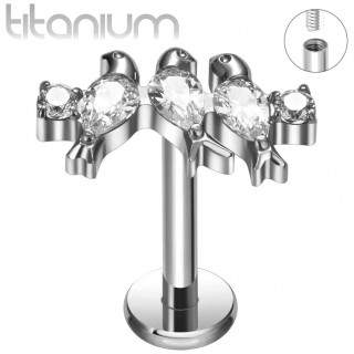Piercing labret Titane � trio d'oiseaux sertis de zirconiums (l�vre et oreille)