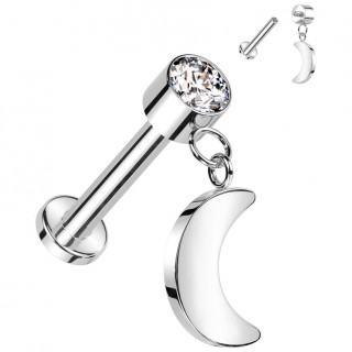 Piercing labret Titane  zirconium et lune en pendentif (tragus, hlix...)