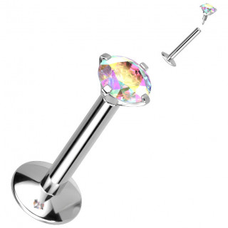 Piercing labret Titane  zirconium griff aurore borale (filetage interne)