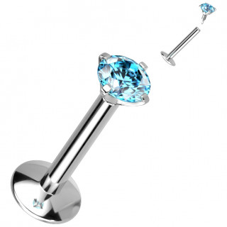 Piercing labret Titane  zirconium griff bleu aqua (filetage interne)