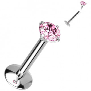 Piercing labret Titane  zirconium griff rose (filetage interne)