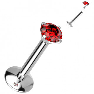 Piercing labret Titane  zirconium griff rouge (filetage interne)