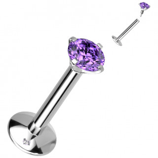 Piercing labret Titane  zirconium griff violet Tanzanite (filetage interne)