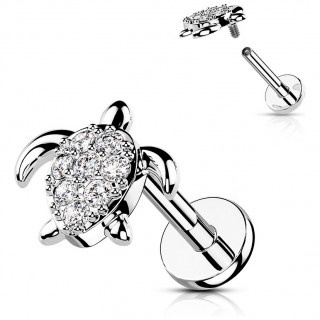 Piercing labret tortue argente  carapace pave de strass (lvre, hlix...)