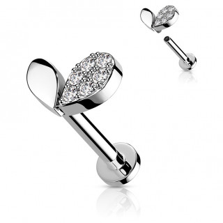 Piercing labret (tragus, helix...)  feuilles en coeur strass (filetage interne)