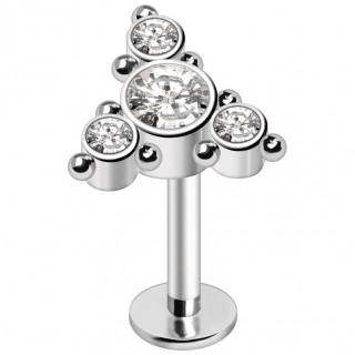 Piercing labret triangulaire orn de sphres et strass (lvre, helix, tragus...)