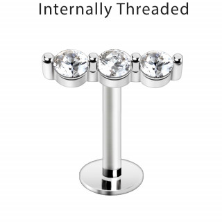 Piercing labret trio de zirconium clairs (filetage interne)