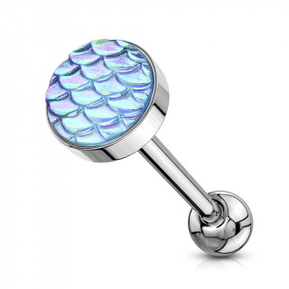 Piercing langue acier  cailles bleu aqua