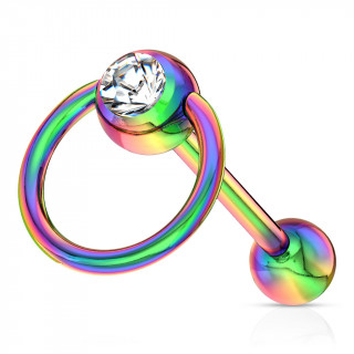 Piercing langue arc en ciel à boule sertie avec anneau