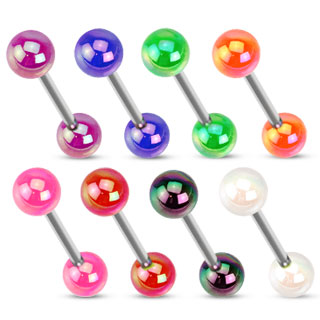 Piercing langue avec boules  aspect mtallique