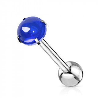 Piercing langue barbell acier  cabochon Bleu