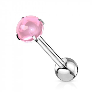 Piercing langue barbell acier  cabochon Rose