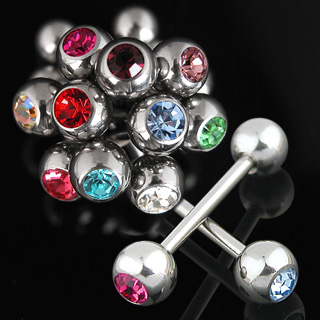 Piercing langue en acier  boule sertie