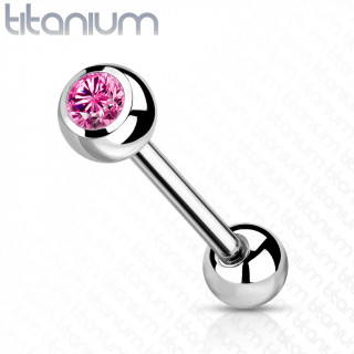 Piercing langue boule zirconium rose - Titane ASTM F-136