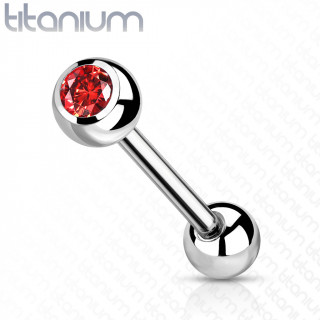 Piercing langue boule zirconium rouge - Titane ASTM F-136