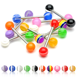 Piercing langue boules acrylique multicolores