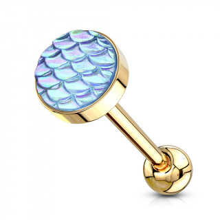 Piercing langue dor  cailles bleu aqua