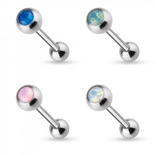 Piercing langue en acier  boule sertie d'une Opalite