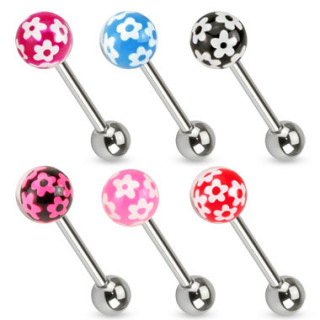 Piercing langue en acier avec boule à imprimés fleurs