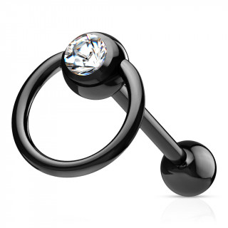 Piercing langue noir à boule sertie avec anneau