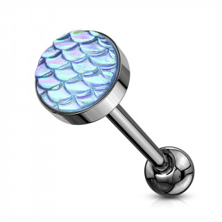 Piercing langue noir à écailles bleu aqua