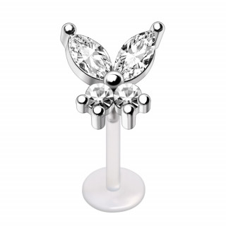 Piercing labret bioflex  papillon de strass (lvre, helix, tragus...)