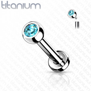 Piercing lèvre / cartilage Titane à boule sertie bleue aqua à filetage interne