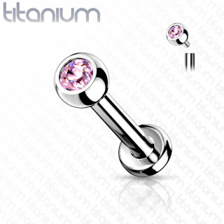 Piercing lèvre / cartilage Titane à boule sertie rose à filetage interne