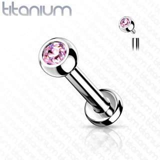 Piercing lvre / cartilage Titane  boule sertie rose  filetage interne